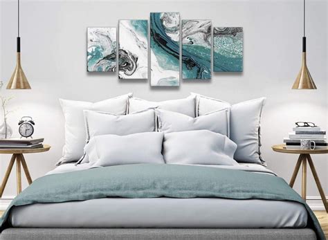 Teal And Grey Swirl Living Room Canvas Wall Art Accessories Abstract