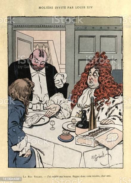 Molière Invited To Lunch By Louis Xiv Vintage French Cartoon Stock