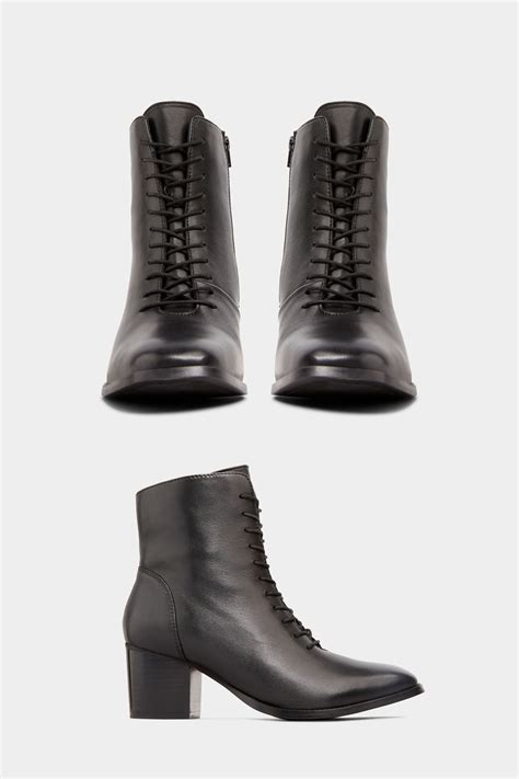 black leather lace up heeled boots in extra wide fit long tall sally