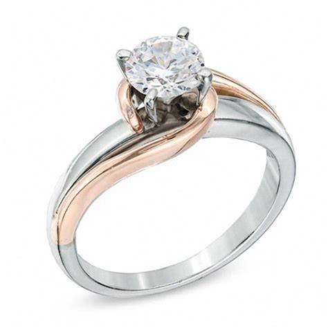 12 Ct Diamond Solitaire Swirl Engagement Ring In 14k Two Tone Gold Engagement Rings