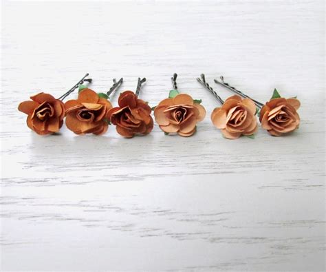 Autumn Rose Hair Pins Set Of Paper Flower Bobby Pins In Etsy