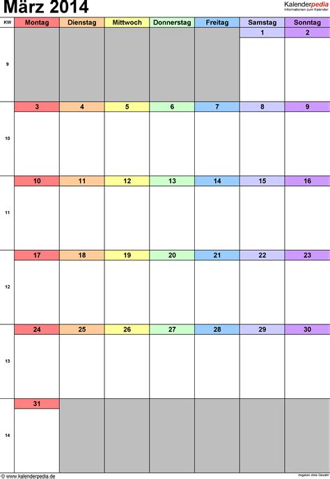 Kalender März 2014 Als Excel Vorlagen