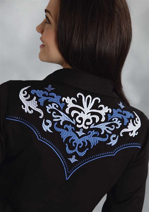 roper® women s black swirl embroidered long sleeve snap cowgirl shirt cowgirl shirts vintage