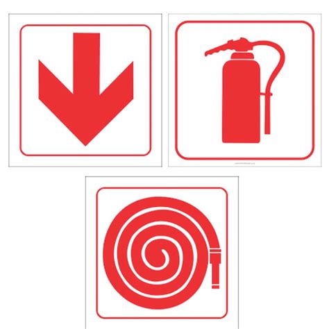 Safety Signs 3pc Direction Arrow Fire Extinguisher And Hose 29cm