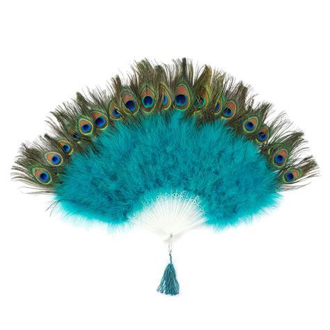 Peacock Feather Fan With Dark Aqua Marabou Feather Fan For Etsy