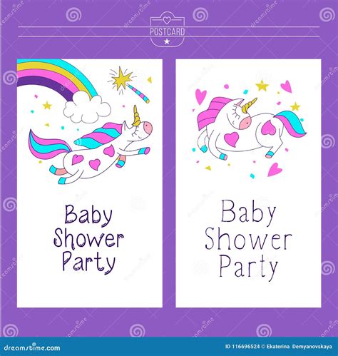 Cute Unicorns And Rainbow Baby Shower Party Stock Vector