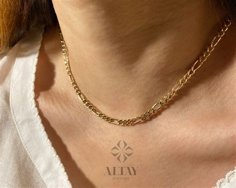Figaro Mariner Chain Necklace 14k Solid Gold Light Layering Etsy