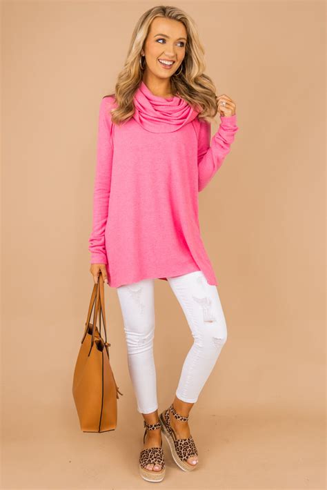 Cozy Cute Candy Pink Cowl Neck Sweater Long Sleeve Top The Mint