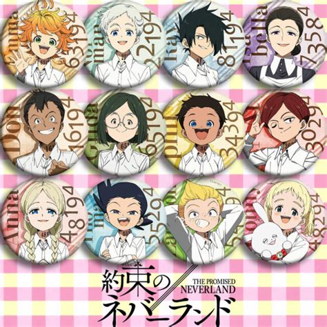12pcs The Promised Neverland Anime Pin Button Brooch Badge Bedge