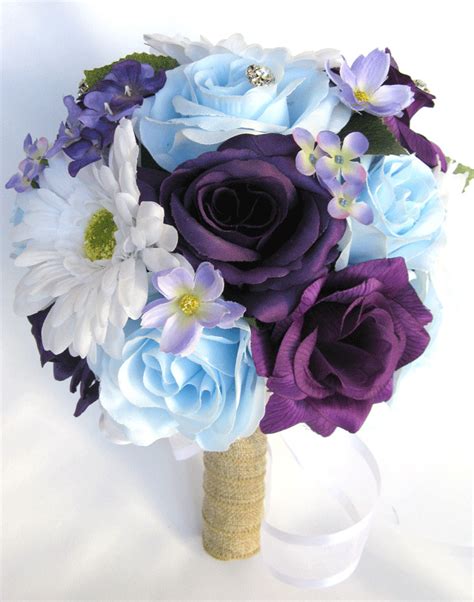 17 Pc Package Wedding Bouquets Bridal Silk Flower Purple
