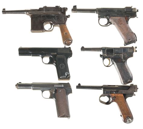 Six Semi Automatic Pistols A Mauser Bolo Broomhandle Pistol