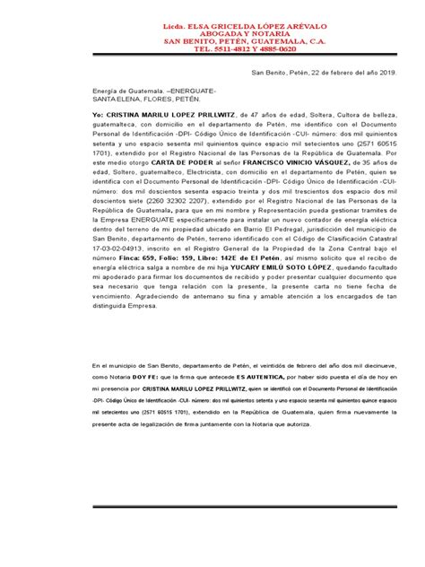 Carta Poder Solicitar Energia Electrica Cristina Marilu Lopez Prillwitz