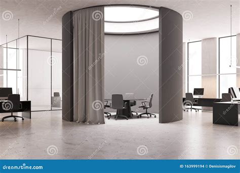 Futuristic Round Gray Conference Room White Office Stock Illustration