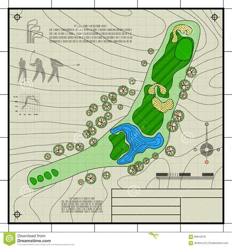 Golf Course Layout Blueprint Drawing Stock Vector Image 68912678