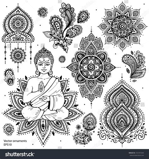 Set Of Ornamental Indian Elements And Symbols Simbolos Tattoo Tatoo