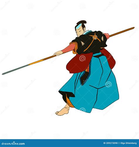 Japanese Samurai Hero Ukio E Drawing Isolated On White Vector