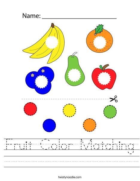 Fruit Color Matching Worksheet Twisty Noodle