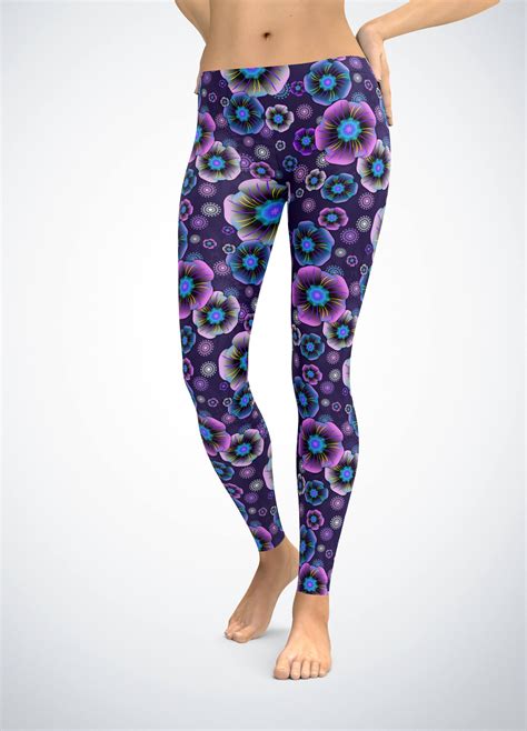 Purple Floral All Over Print Printed Xxs 4xl Yoga Leggings Etsy