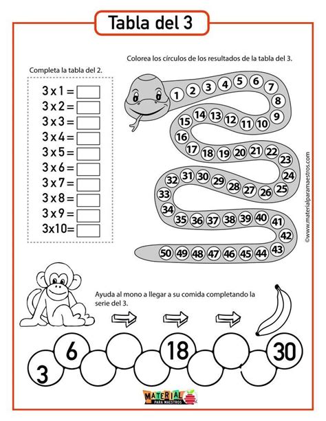 La tabla del 3 para niños ejercicios Atividades de multiplicação