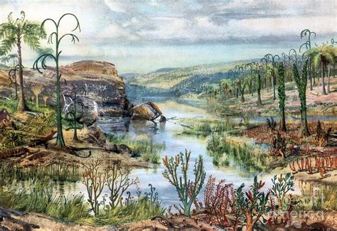 Devonian Prehistoric Animals Prehistoric Landscape Illustration