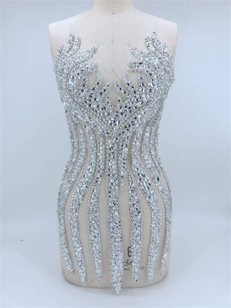 Handmade Sew On Silver Rhinestones Applique On Mesh Crystals Etsy Applique Wedding Dress