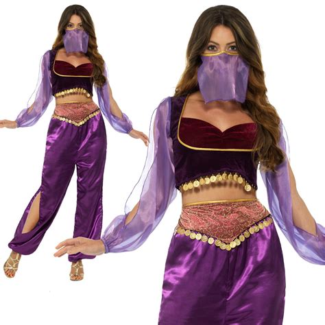Arabian Princess Costume Genie Belly Dancer Womens Ladies Fancy Dress