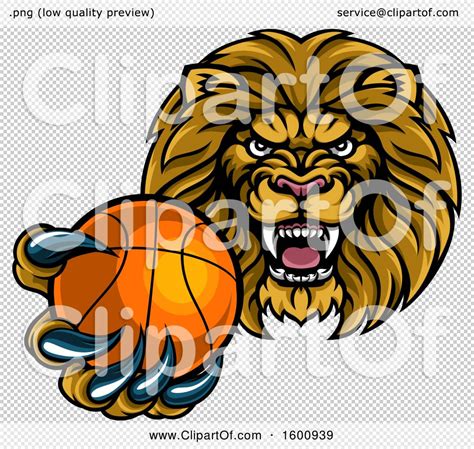 Clipart Of A Tough Lion Monster Mascot Holding Out A Basketball In One
