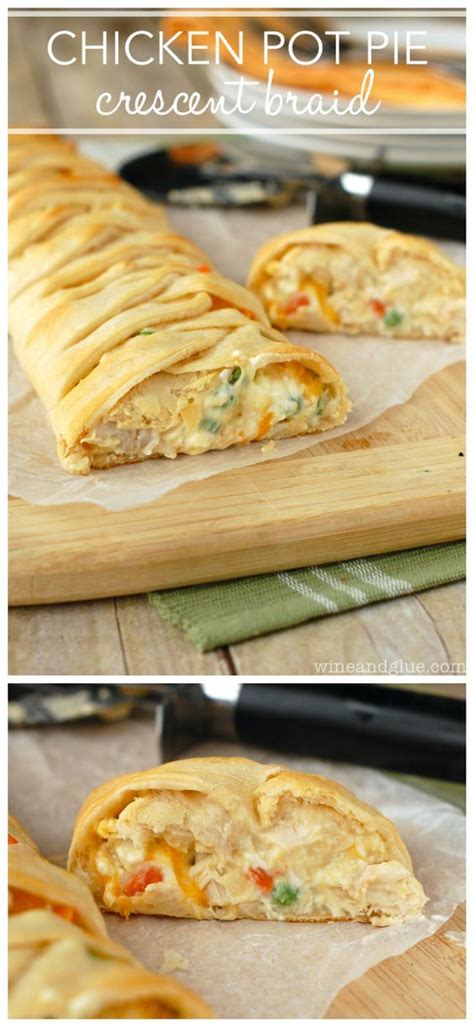 Load it up with parsnips, carrots, celery root and shallots. Chicken Pot Pie Crescent Braid | www.wineandglue.com | A super easy and delicious dinner all ...
