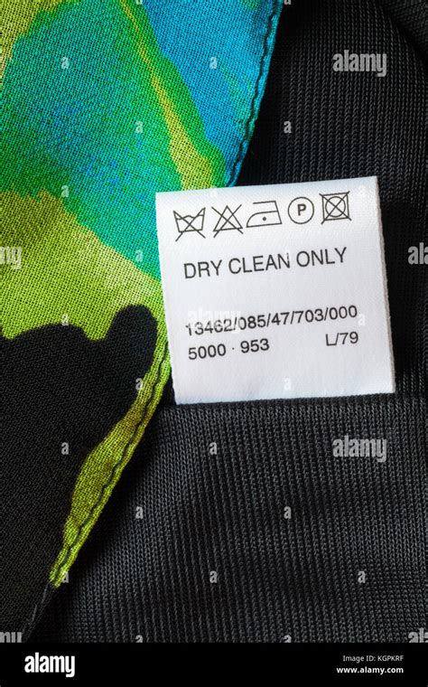 Dry Clean Only Label With Wash Care Symbols In Womans Clothing Stock