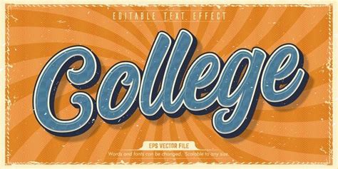Premium Vector College Text Old Style Editable Text Effect
