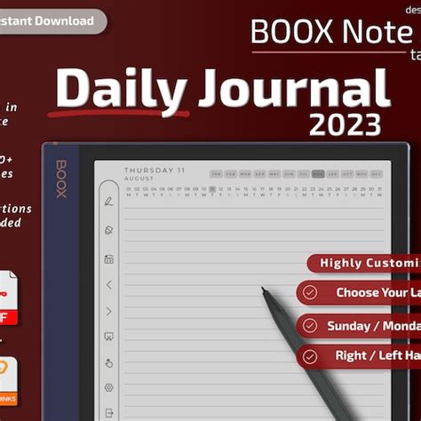 Boox Note Air Templates Daily Journal 2022 2023 Instant Etsy Uk