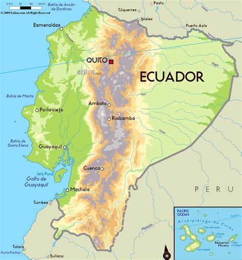 Large Physical Map Of Ecuador With Major Cities Ecuador South
