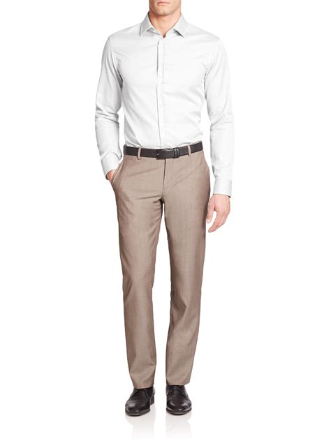 Giorgio Armani Textured Wool Dress Pants In Brown For Men Lyst