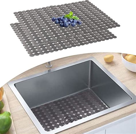 2 Pack Kitchen Sink Mat Non Slip Sink Protector Adjustable Stainless
