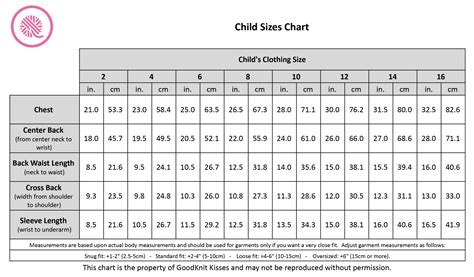 Child Sizes Chart 5 Common Measurements For Kids 2 16