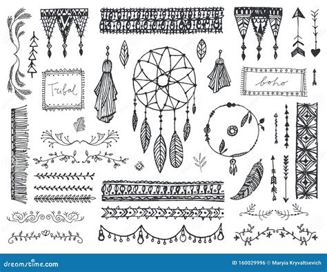 Vector Decor Set Collection Of Hand Drawn Doodle Boho Style Dividers