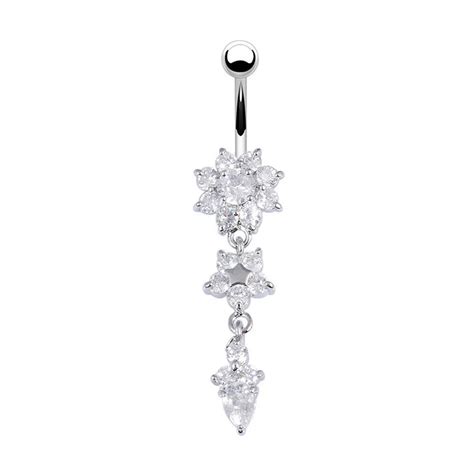 Navel Belly Button Rings Crystal Flower Dangle Bar Barbell Body Piercing Jewelry Ts M8694
