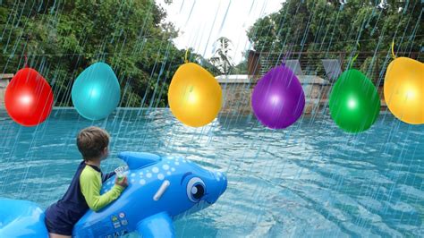 Kids Playing Challenge In The Pool Learn Colors With Balloons