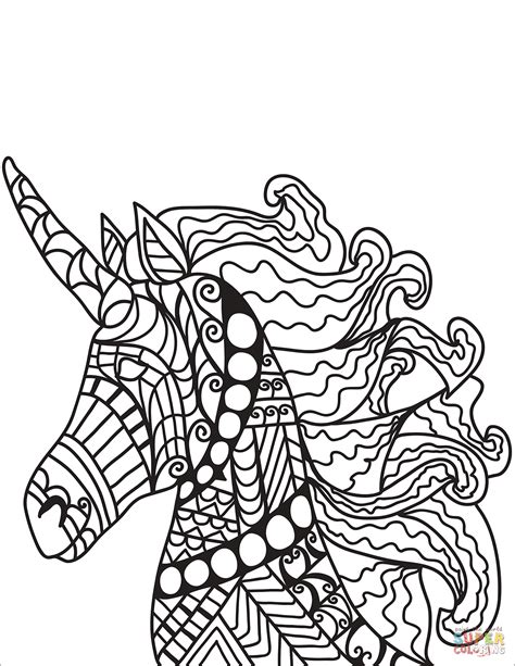 A long time ago, people believed in creatures that looked like white horses or goats, with one horn in the middle of their forehead. Unicorn Zentangle coloring page | Free Printable Coloring ...