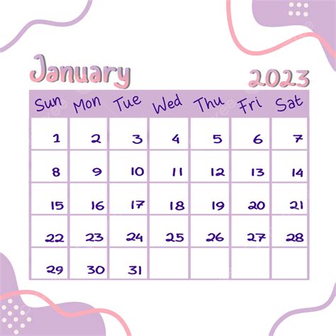 Handwriting Calendar 2023 January Purple Pastel Theme 2023 Clipart