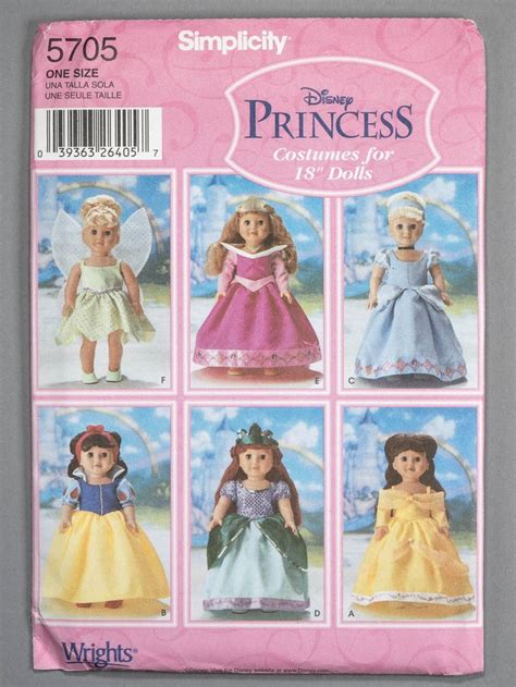 S5705 18 Inch Doll Simplicity 5705 Disney Princess Costumes For 18