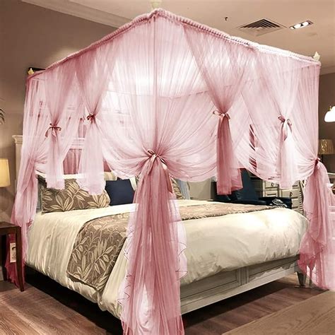 Joyreap 4 Corners Post Pink Canopy Bed Curtain For Girls