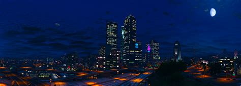 City Grand Theft Auto V Los Santos Moon Night Sky Skyscraper Wallpaper