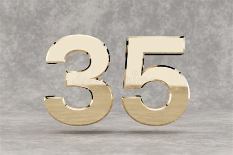 Gold 3d Number 35 Glossy Golden Number On Concrete Background 3d