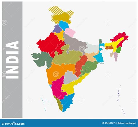 Colorful India Administrative And Political Map Stock Vector