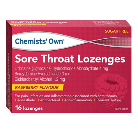 Chemists Own Sore Throat Lozenges Raspberry 16 Pack Choice Pharmacy