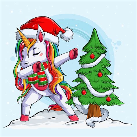 Funny Unicorn Wearing Santa Claus Hat And Scarf Doing Dabbing Dance