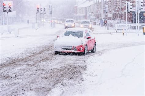 Driving In Severe Snow Storm Stock Photo Image Of Distance Drifted