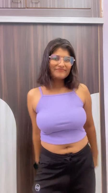 cute busty desi girl deep navel and big breast in violet crop top
