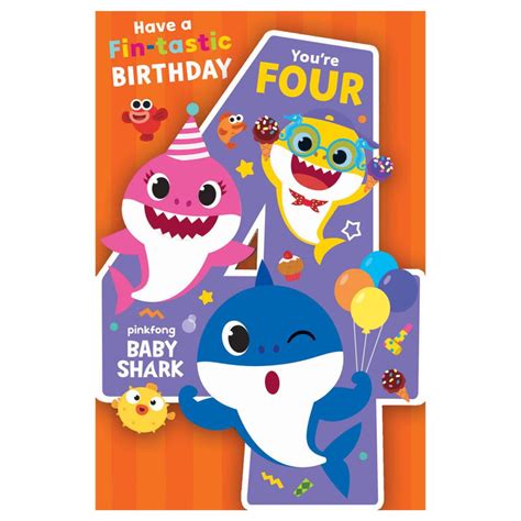 Baby Shark Shaped 4th Birthday Card Bs018 Character Brands